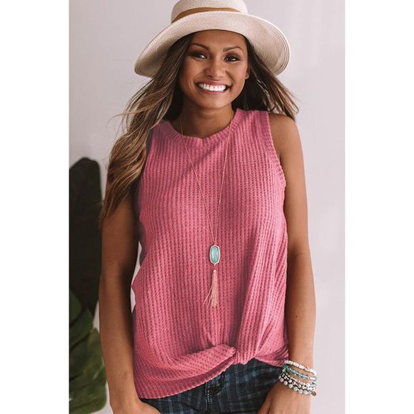 Azura Exchange  Red Twist Knot Waffle Knit Tank Top - Picture 5 of 15